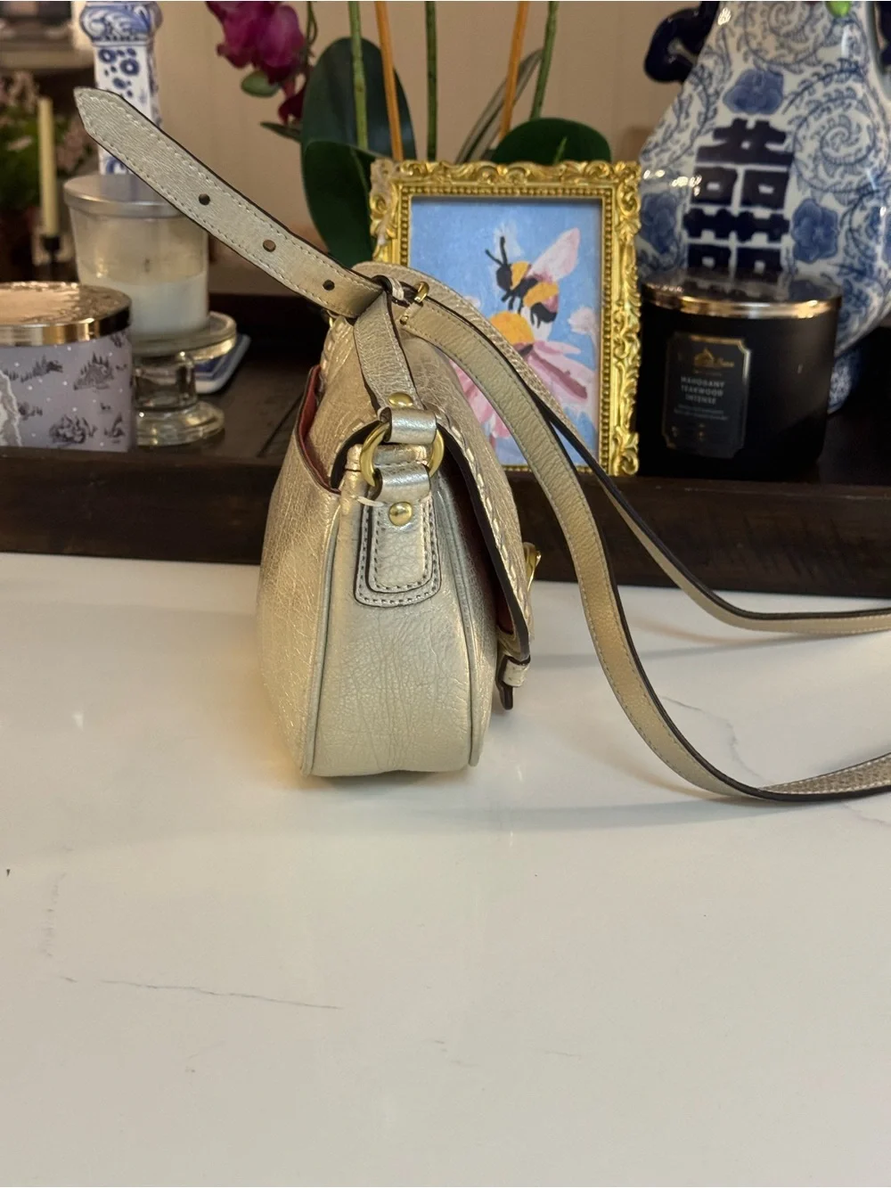 💛 COACH POPPY METALLIC LEATHER WHIPSTITCH CROSSBODY BAG!
